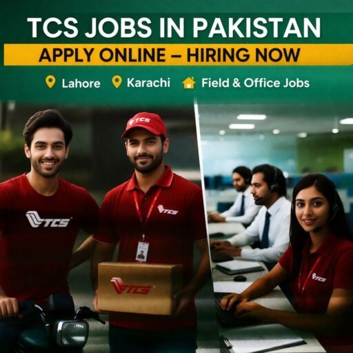 Pakistani TCS courier rider and office staff showing TCS jobs in Pakistan apply online 2026 opportunities in Lahore and Karachi