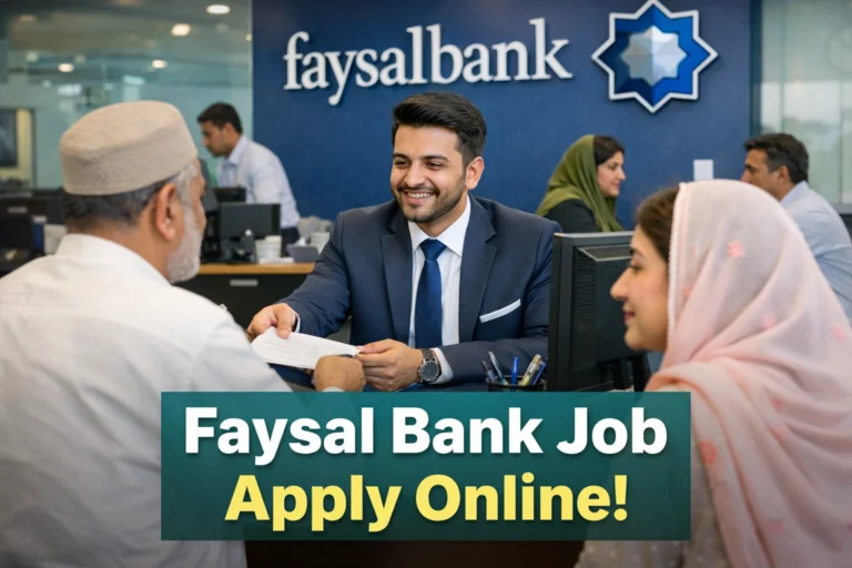 Young Pakistani bank employee helping customers at Faysal Bank branch – Faysal Bank job apply online and careers Faysal Bank opportunities in Pakistan