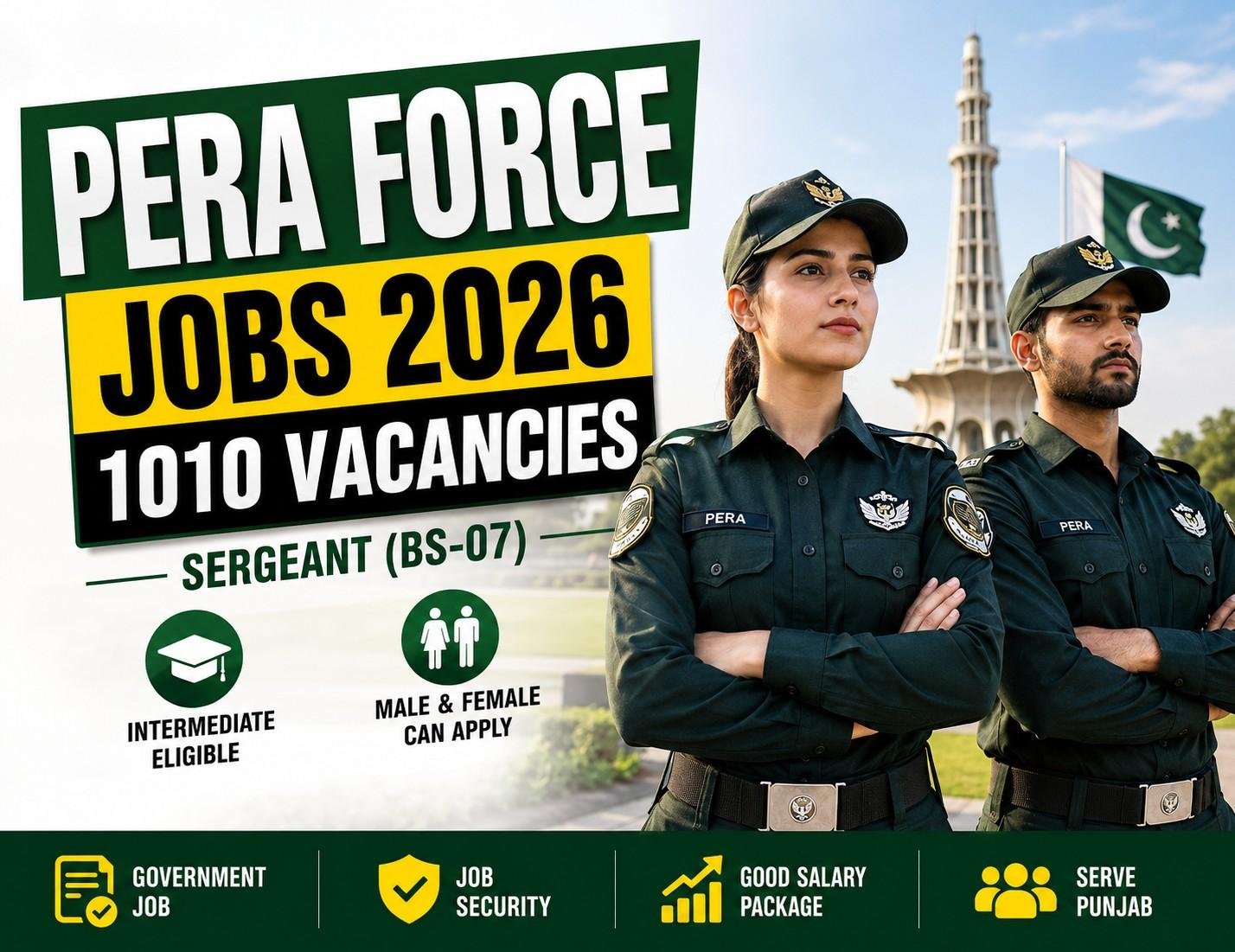 PERA Force Jobs 2026 featured image showing male and female Sergeant officers with 1010 vacancies for Punjab Enforcement and Regulatory Authority
